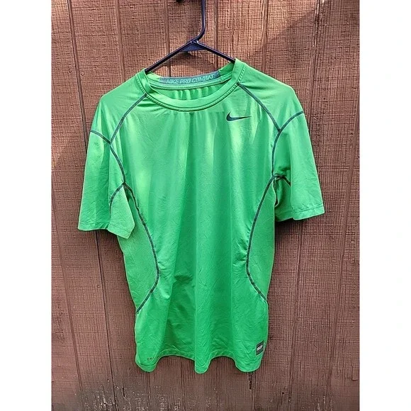 Nike Pro Combat Shirt Men Large Green Fitted Compression Logo Sports